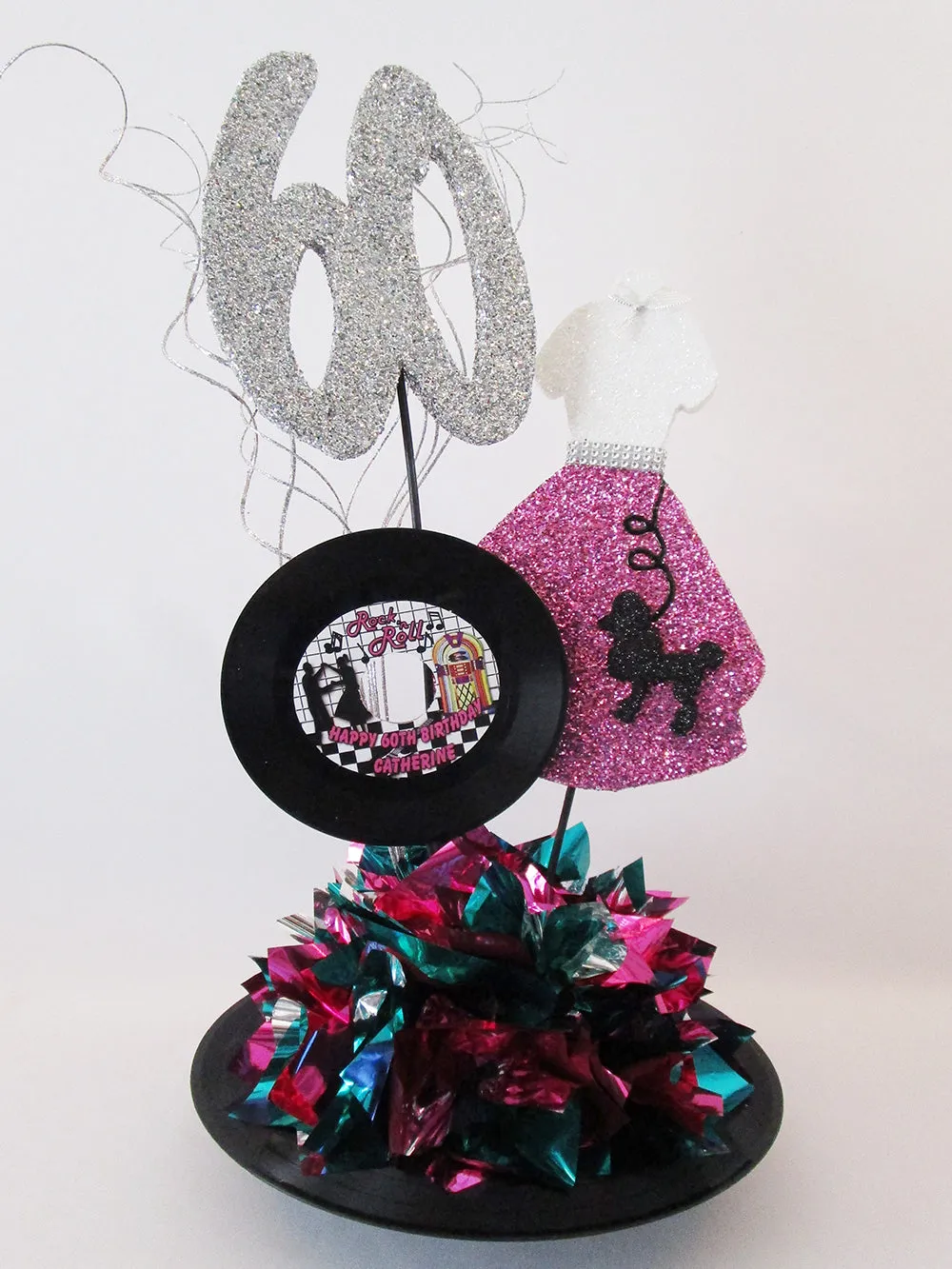 50's style dress cutout with poodle  & record centerpiece