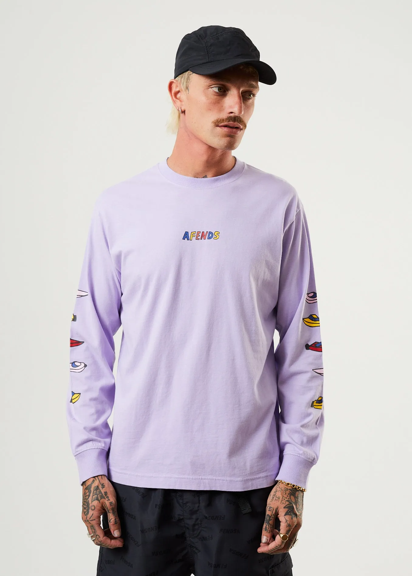 AFENDS Mens Wahzoo - Long Sleeve Graphic T-Shirt - Tulip