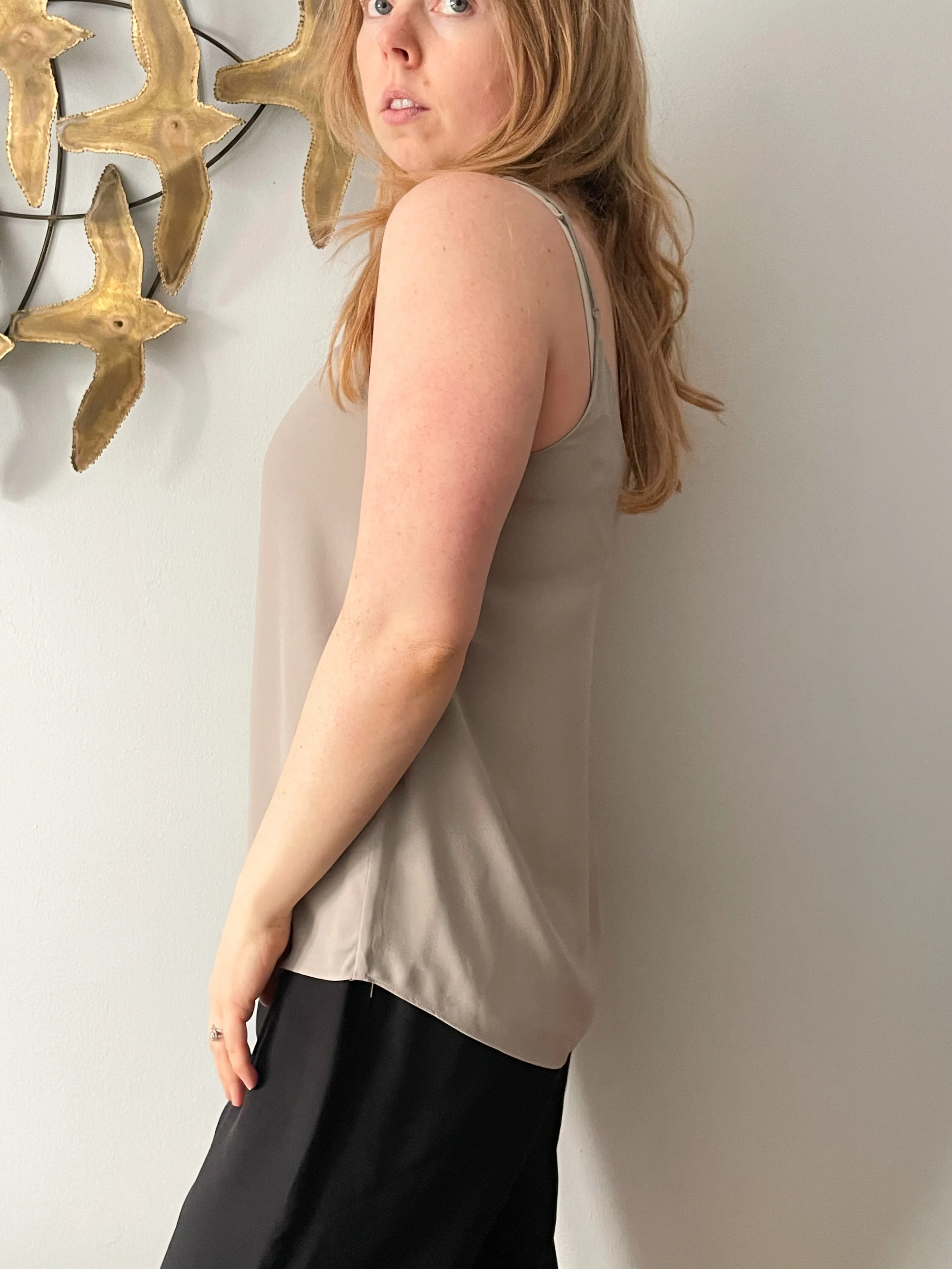 Babaton Grey V-Neck Sheer Cutout Sleeveless Top - Small