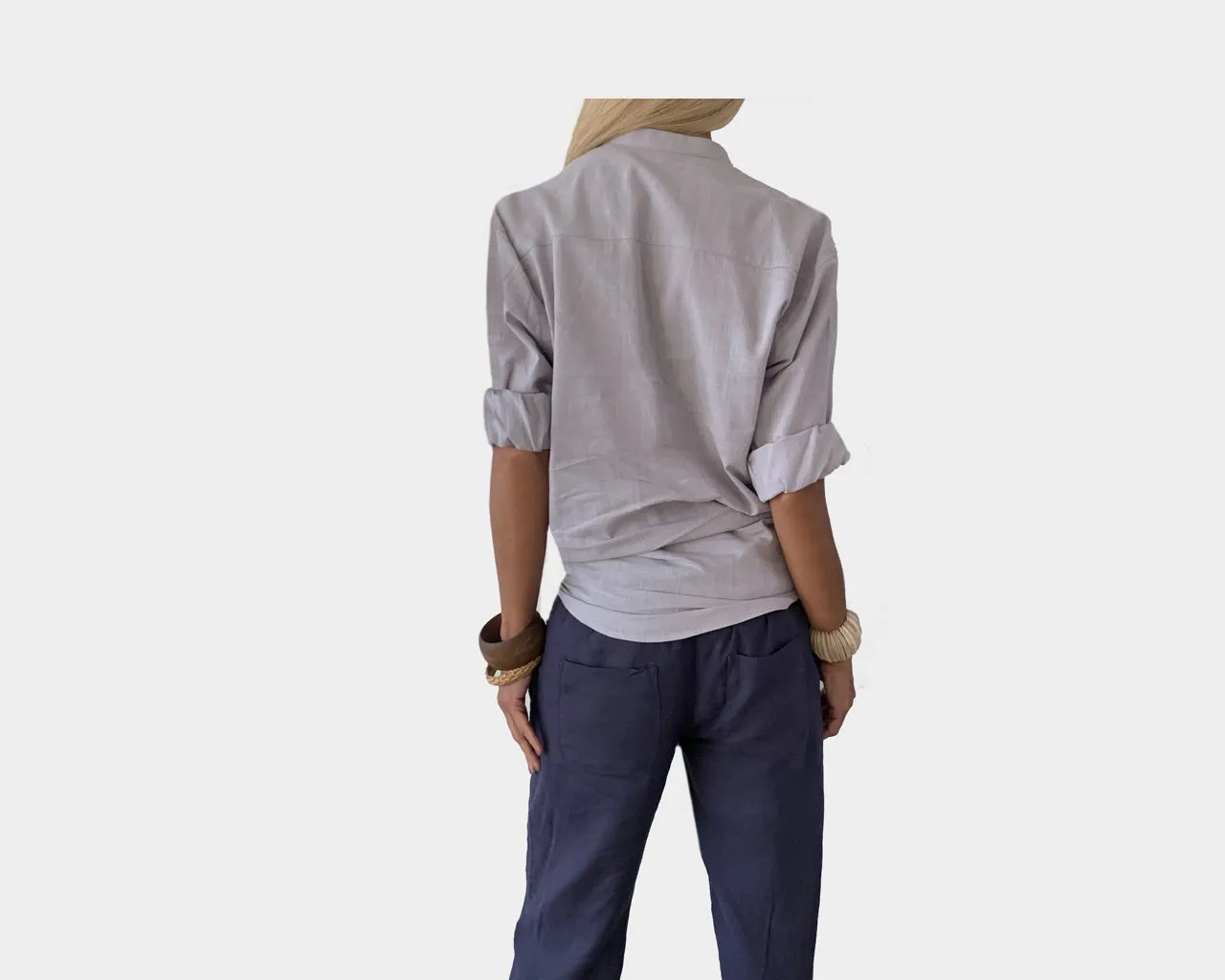 C1. Pale Blue Gray Linen Long Sleeve Shirt - The St. Barts
