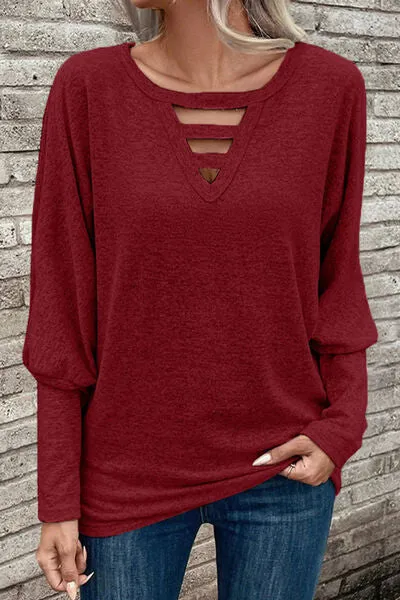Cutout Round Neck Long Sleeve T-Shirt