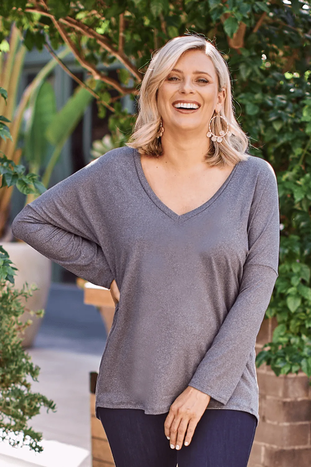 Erica Essential Long Sleeve Top Charcoal