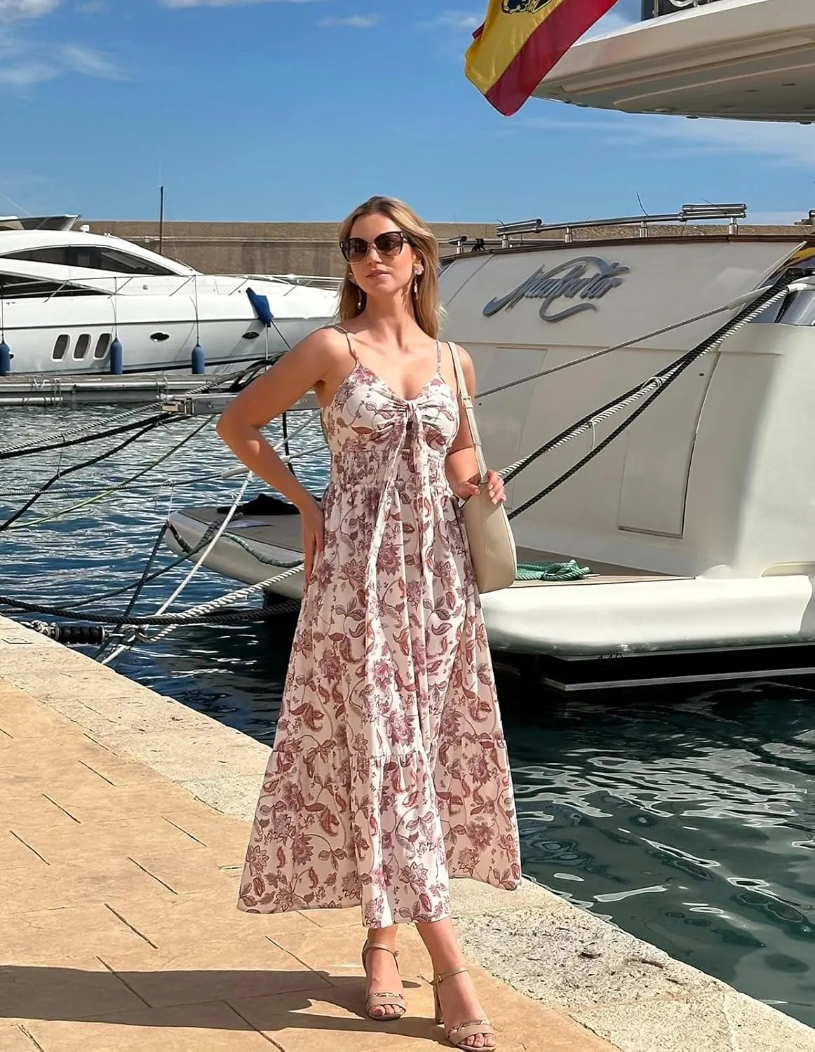 GRACE KARIN Women's 2025 Summer Maxi Dress Floral Tie Front Spaghetti Strap Casual Boho Beach Flowy Sundress with Pockets