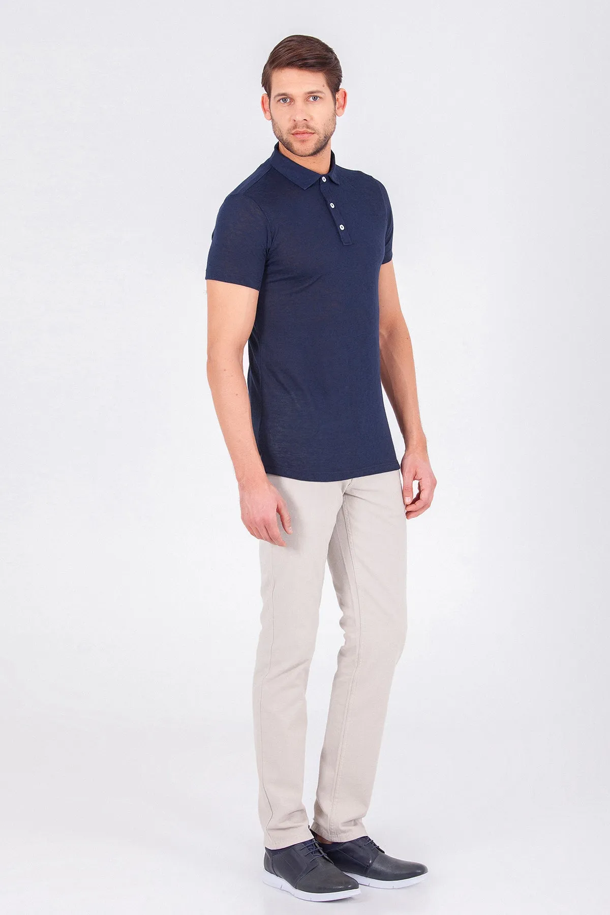Slim Fit Plain Polo T-shirt, Navy