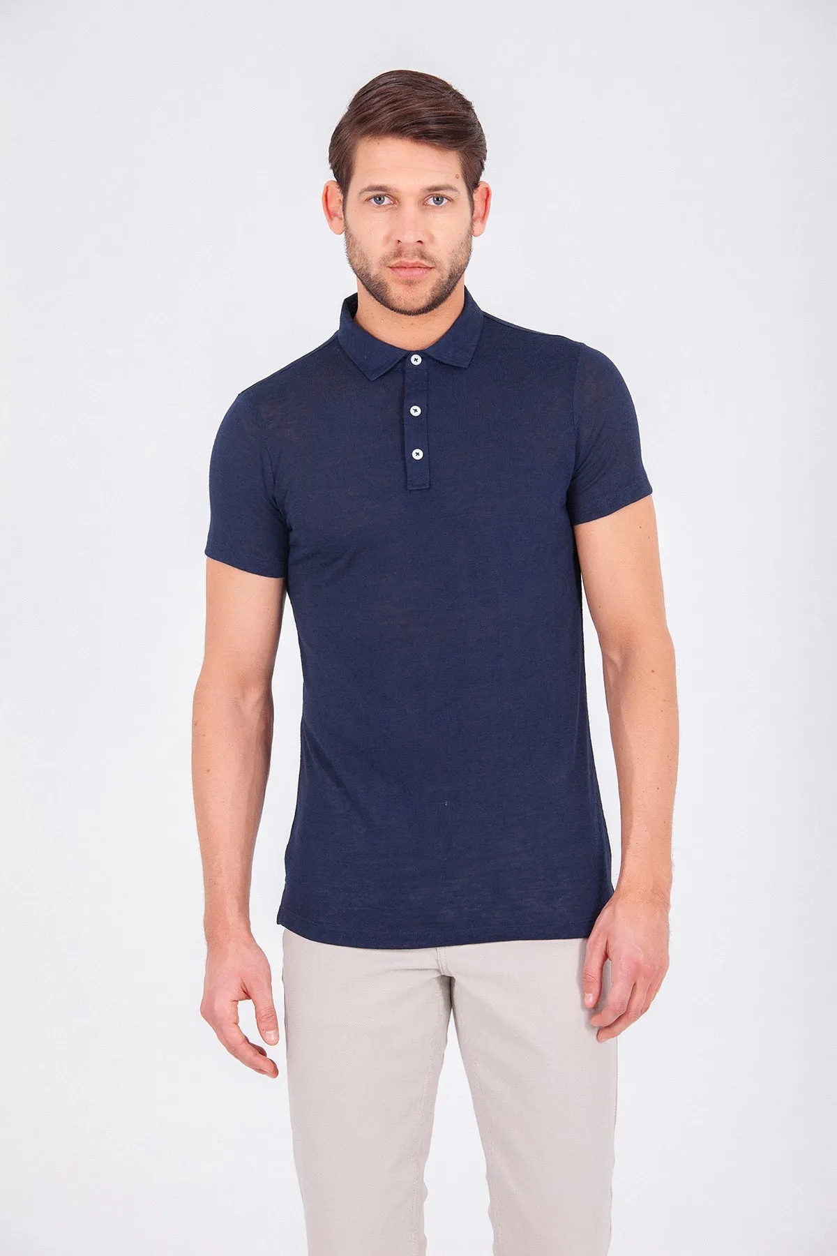 Slim Fit Plain Polo T-shirt, Navy