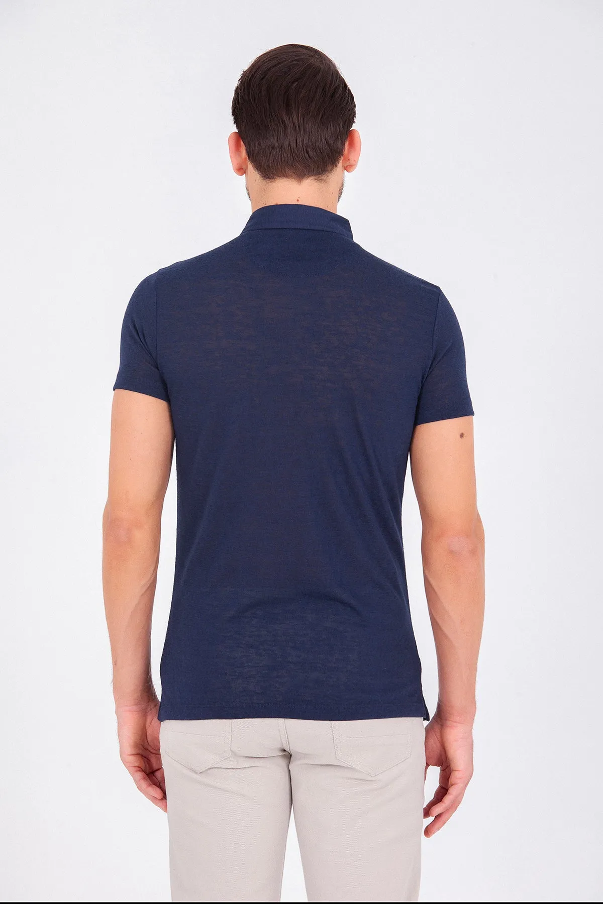 Slim Fit Plain Polo T-shirt, Navy
