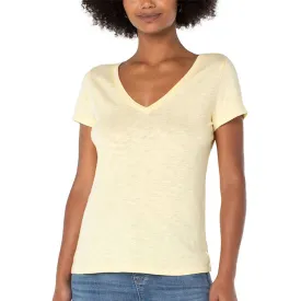 Slim Fit V Neck Slub Knit Tee - Soft Yellow