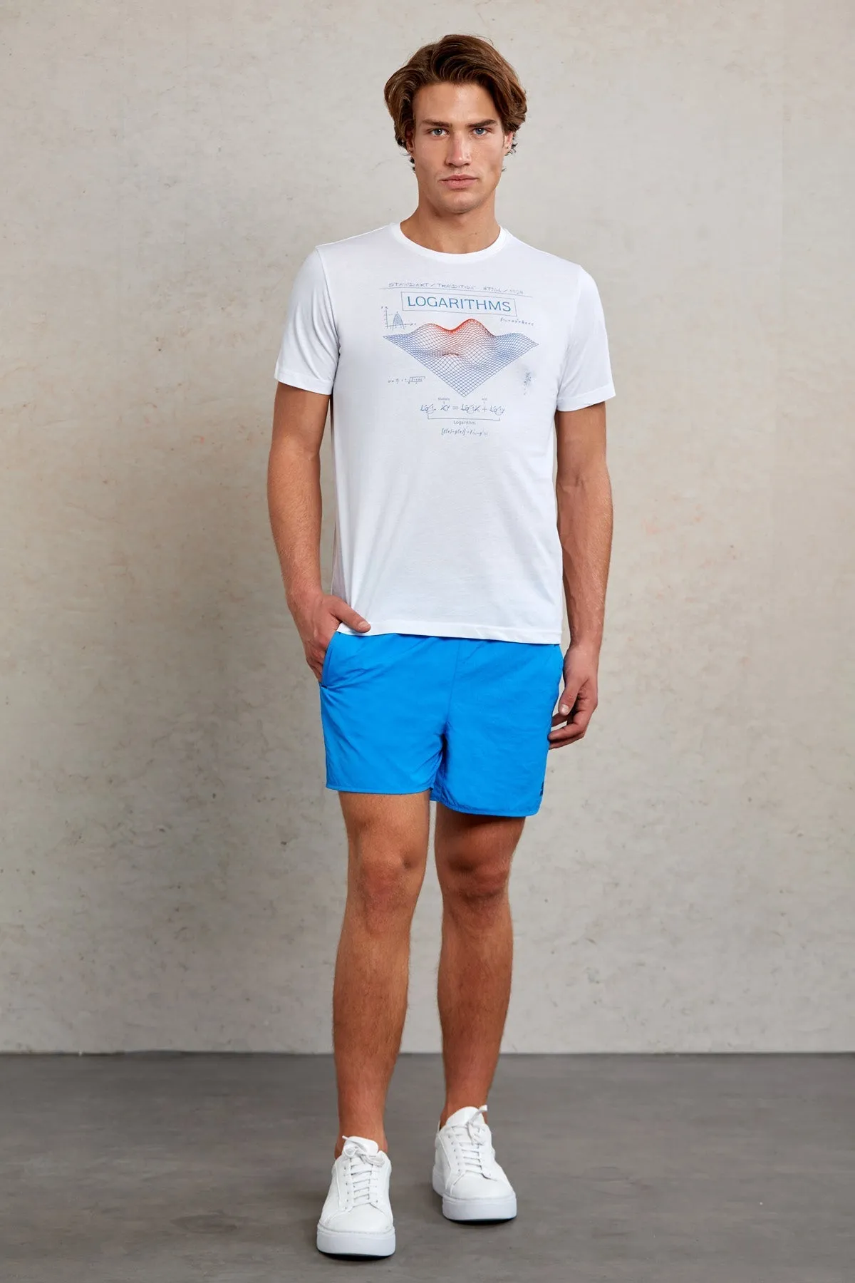 Slim Fit White Printed Cotton Crew Neck T-Shirt