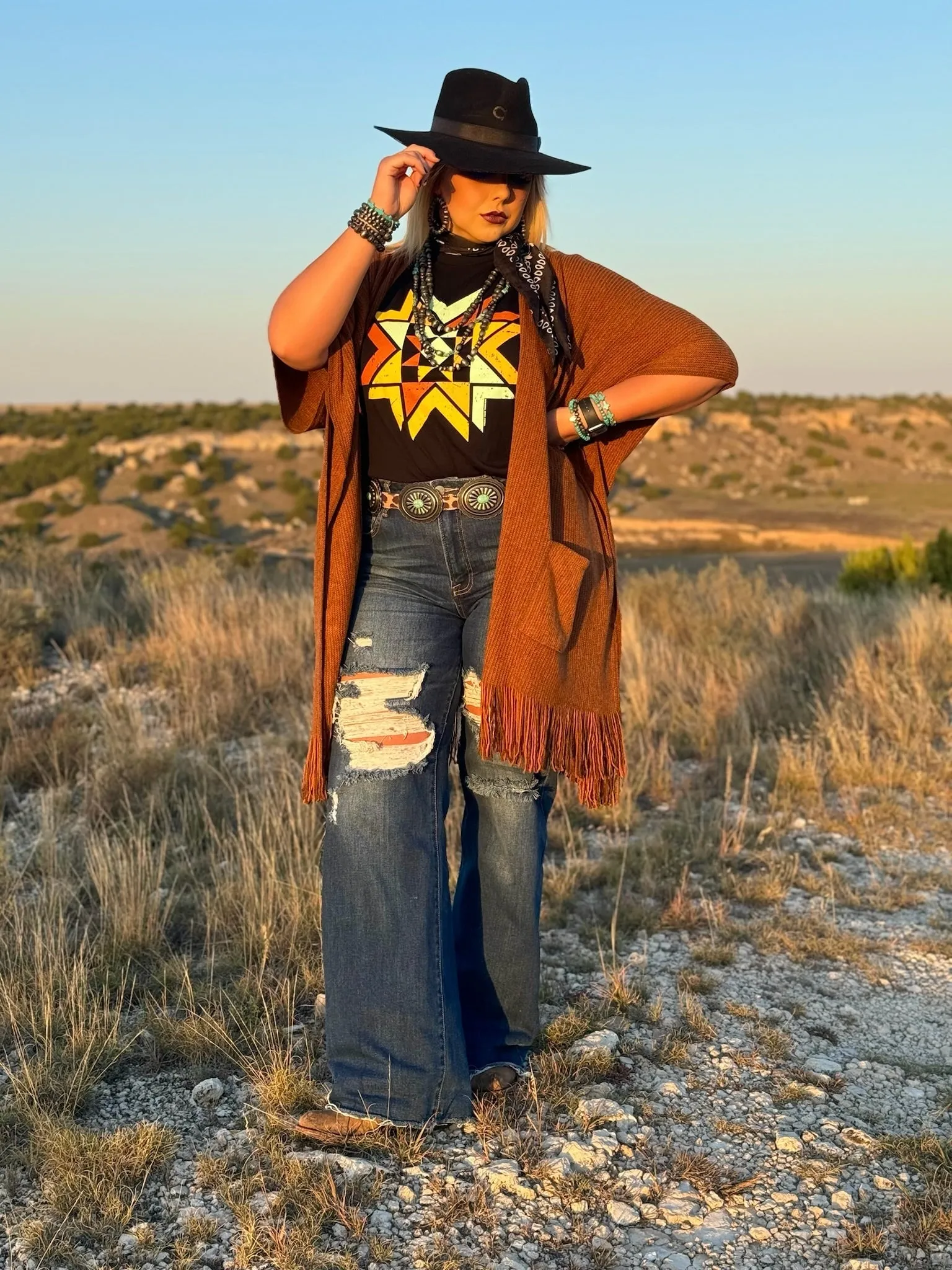 Texas True Threads Quilted Aztec in Multicolor Ink Tee
