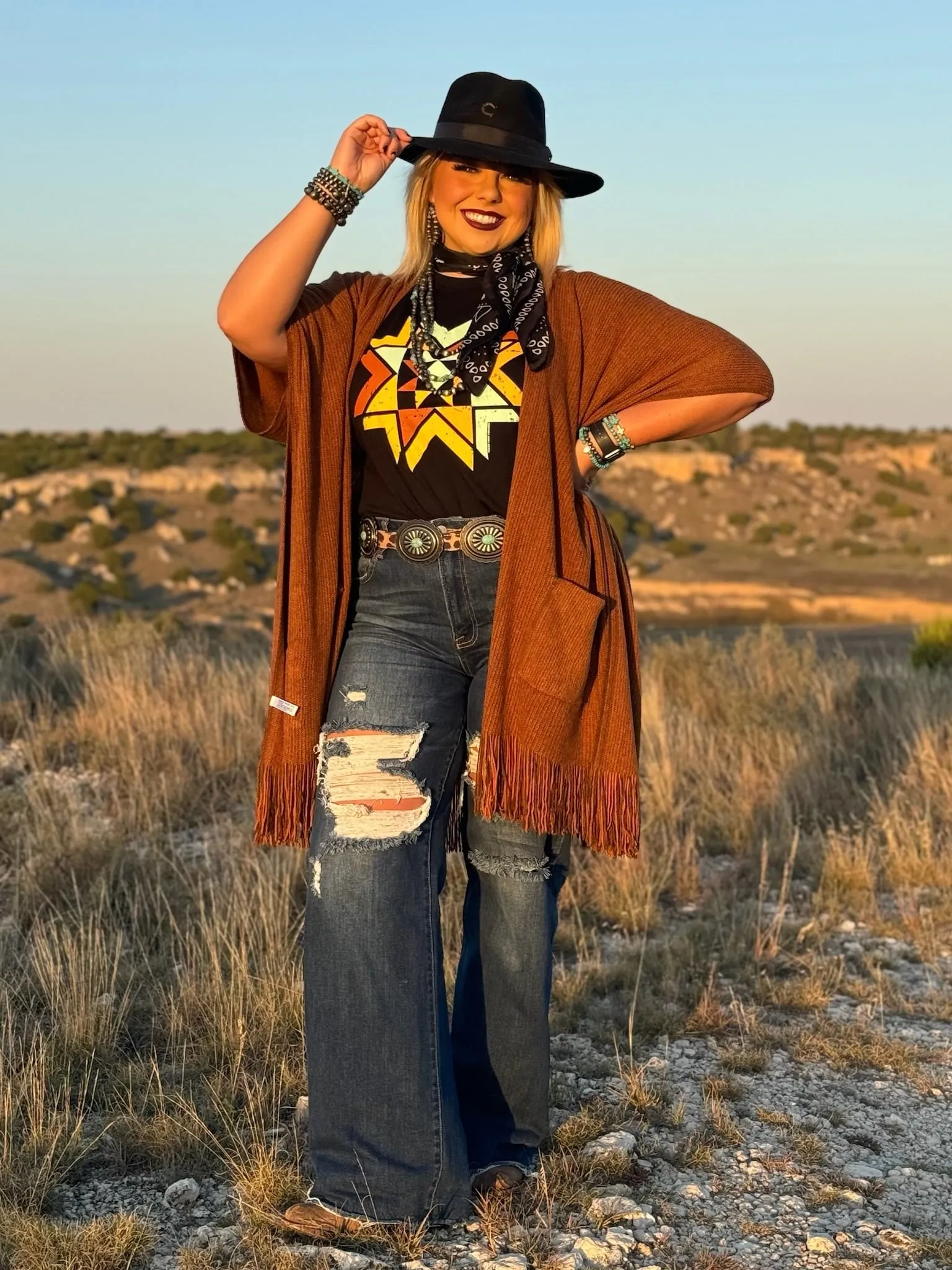 Texas True Threads Quilted Aztec in Multicolor Ink Tee