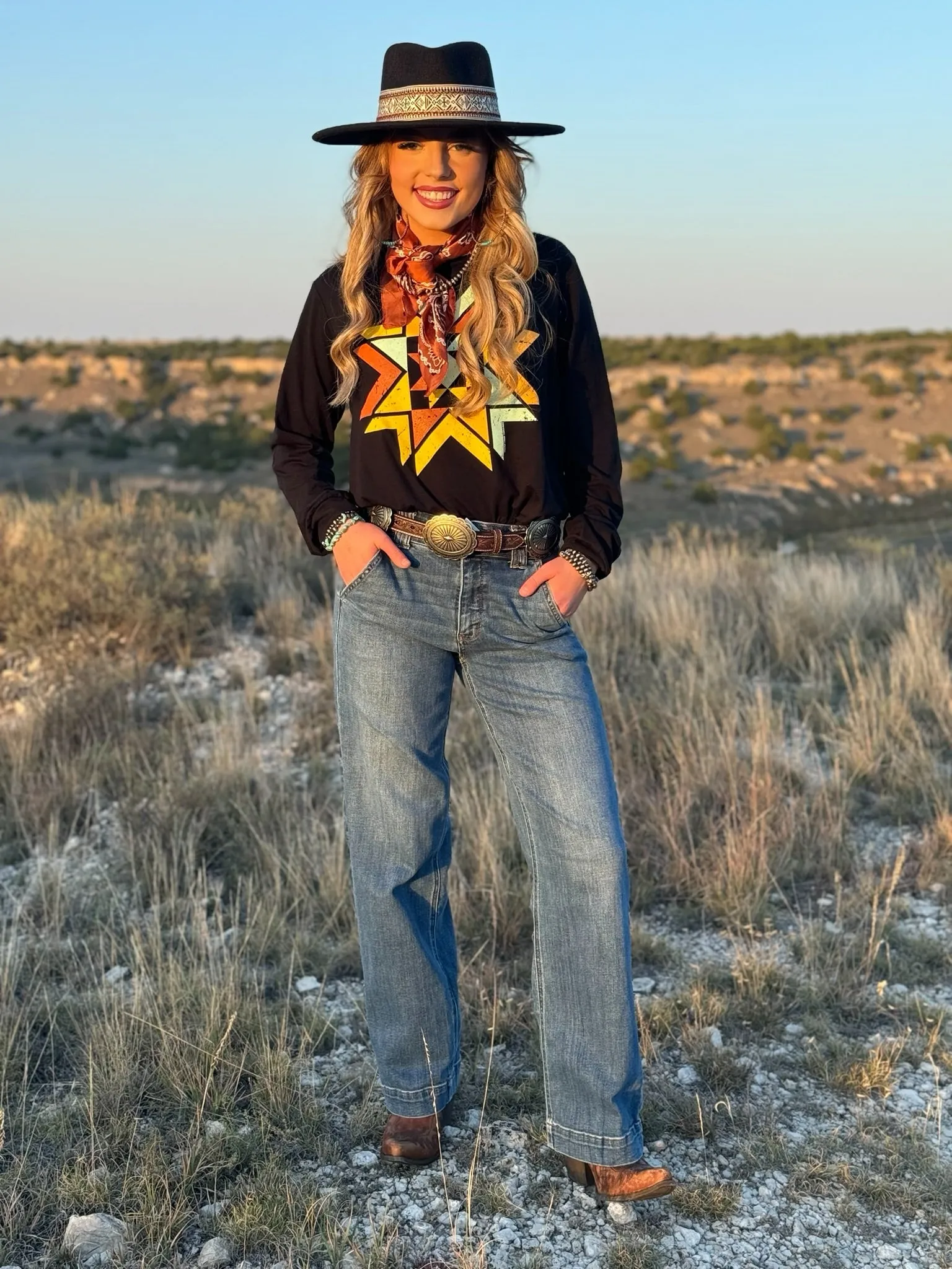 Texas True Threads Quilted Aztec in Multicolor Ink Tee