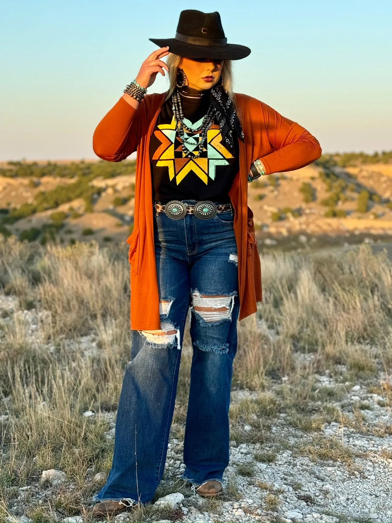 Texas True Threads Quilted Aztec in Multicolor Ink Tee